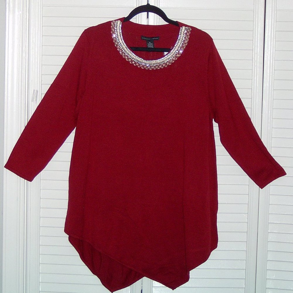 Grace Elements Women's XL Red Beaded Sweater NWT